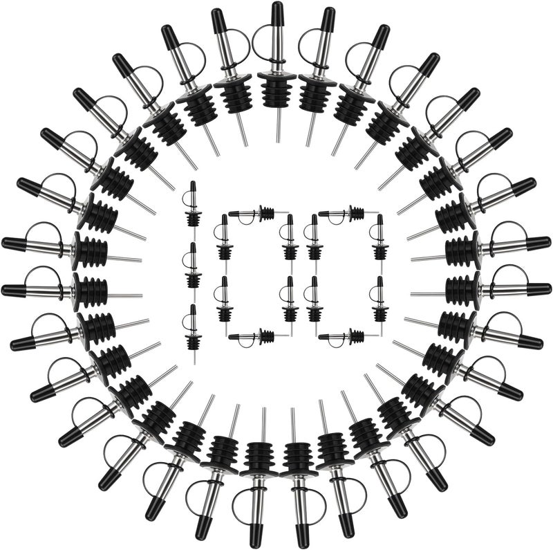 DkOvn 100 Pack Liquor Pour Spout, Stainless Steel Classic Bottle Pourers with Rubber Dust Cap, Speed Wine Bottle Pourer for Liquor Bottle, Oil Bottles - Image 1